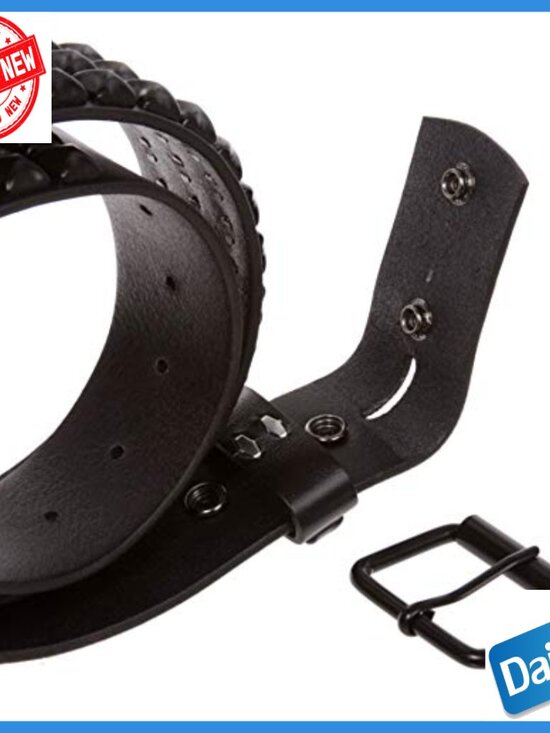 Three Row Studded Leather Belt with Interchangeable Buckle, 1 3/4\